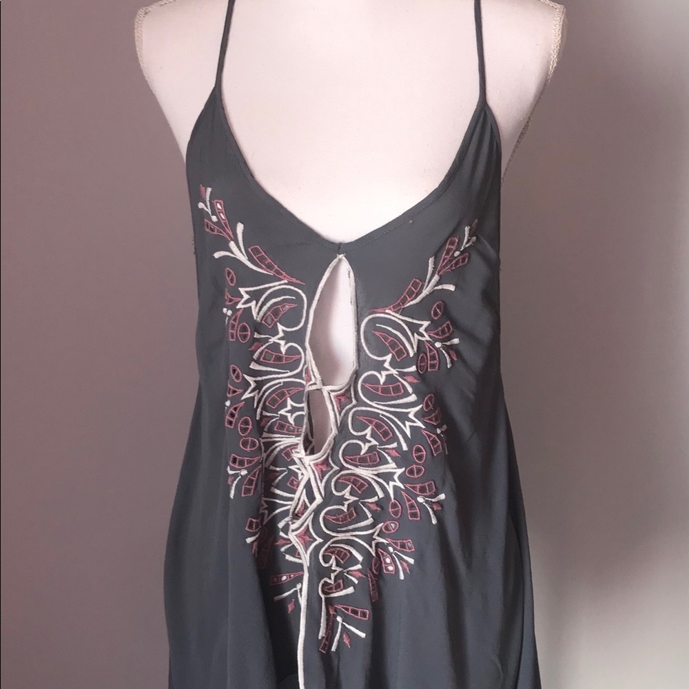 Free People Slate Blue Embroidered long cami I XS
